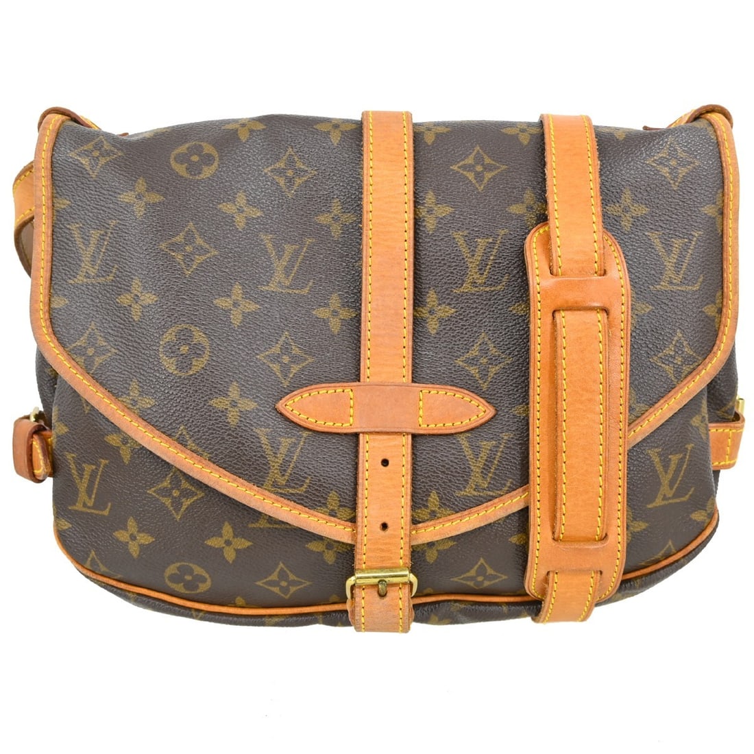 Louis Vuitton Saumur 30 Monogram Canvas Shoulder Bag France: Louis Vuitton Saumur 30 Monogram Canvas Shoulder Bag France Vintage Louis Vuitton Saumur 30 messenger shoulder bag in brown Monogram canvas and leather. This medium bag features a buckle flap closure,