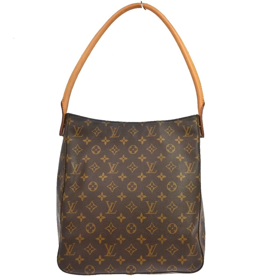 Louis Vuitton Looping GM Monogram Shoulder Bag M51145: Louis Vuitton Looping GM Monogram Shoulder Bag M51145 Vintage Louis Vuitton Looping GM shoulder bag in brown Monogram canvas with leather trim and a beige lining. This women's shoulder bag features an