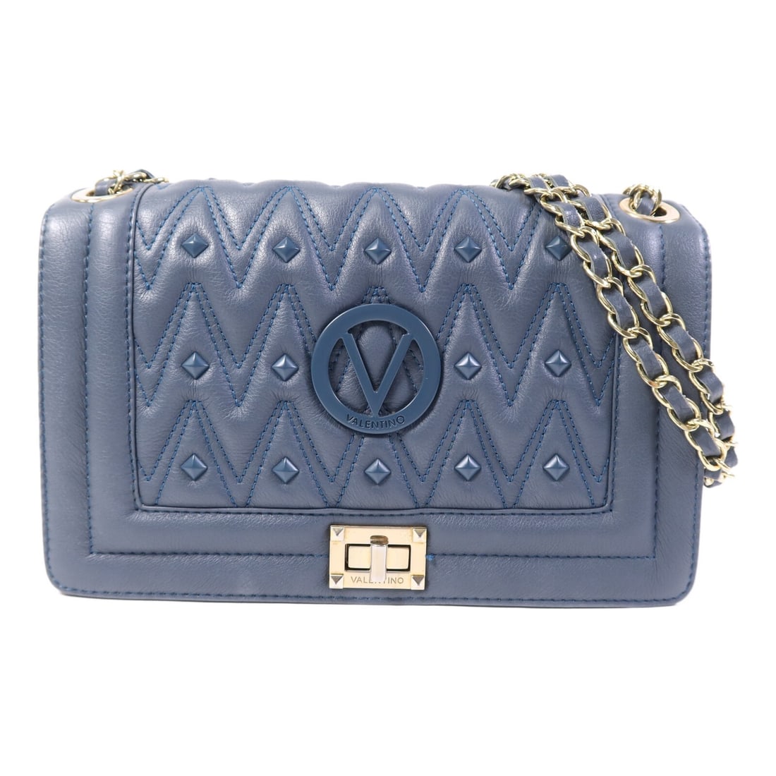 Valentino Mario Diamond Blue Calfskin Shoulder Bag Gold Tone Hardware: Valentino Mario Diamond Blue Calfskin Shoulder Bag Gold Tone Hardware Valentino Mario Diamond Shoulder Bag in blue calfskin leather, made in Italy. This women's shoulder bag features a turn lock closu