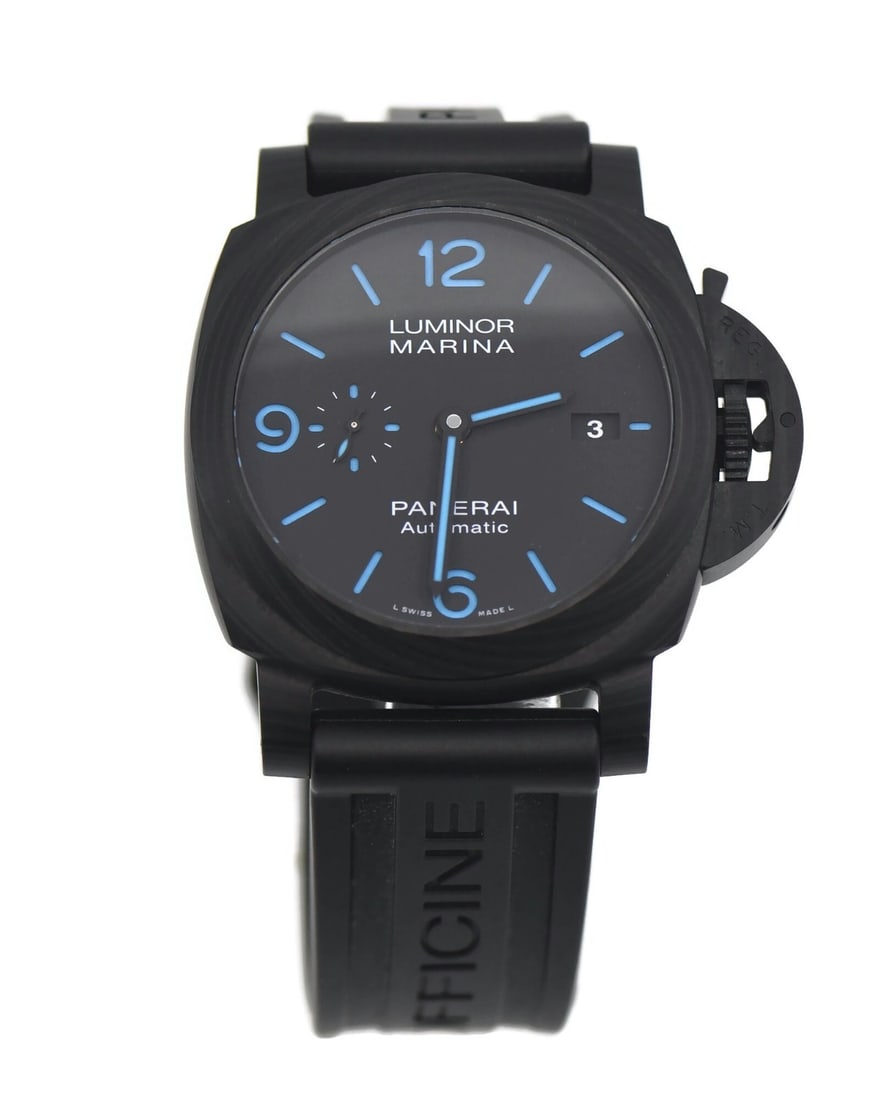 Panerai Luminor PAM01661 Carbotech 44mm Automatic Wristwatch: Panerai Luminor PAM01661 Carbotech 44mm Automatic Wristwatch This Panerai Luminor Marina Carbotech Watch (Reference PAM01661) features a robust 44mm cushion-shaped case crafted from carbon fiber with 