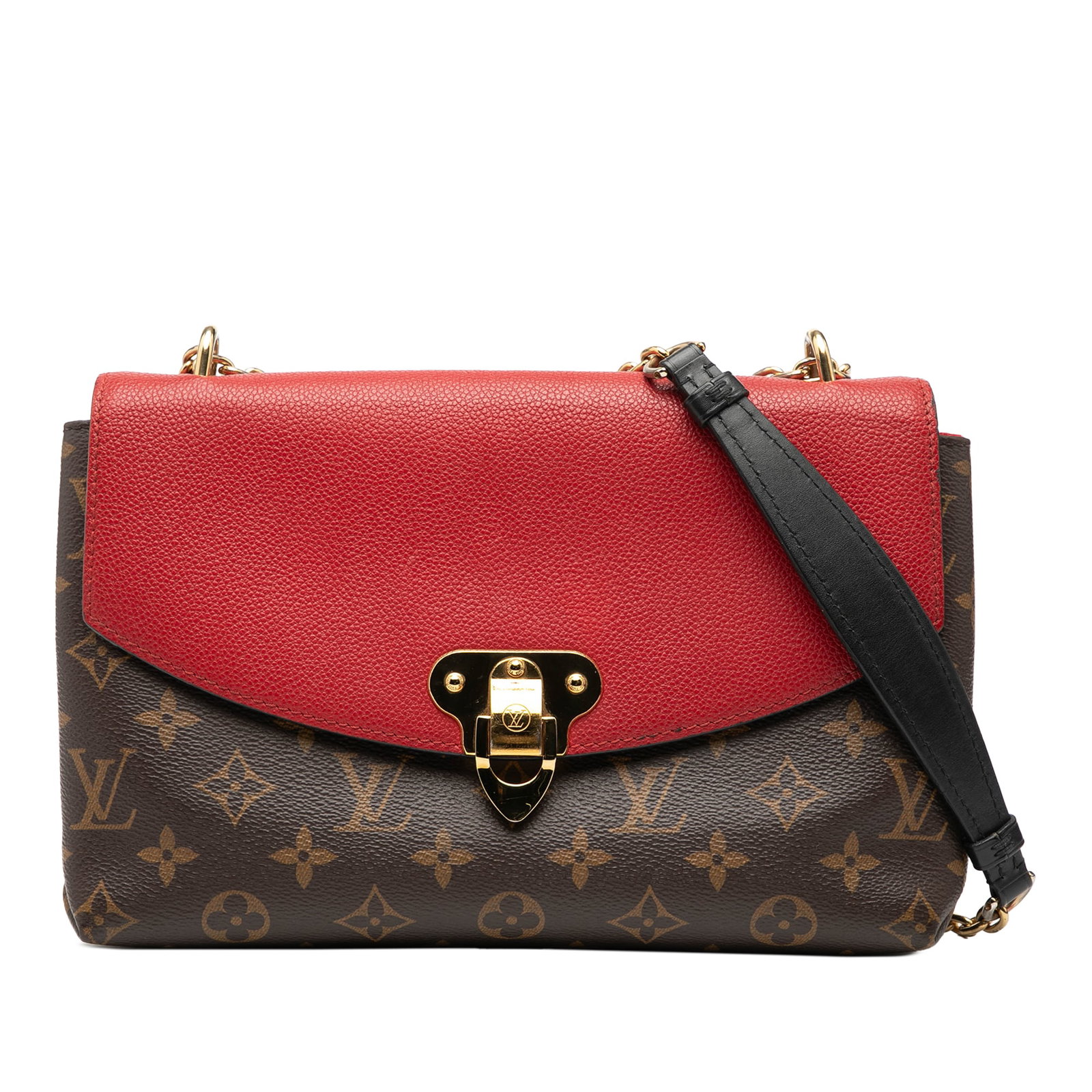 Louis Vuitton Saint Placide Shoulder Bag with Monogram Canvas and Leather Trim: Louis Vuitton Saint Placide Shoulder Bag with Monogram Canvas and Leather Trim The Louis Vuitton Monogram Saint Placide features a brown monogram canvas body with leather trim and a leather and chain 