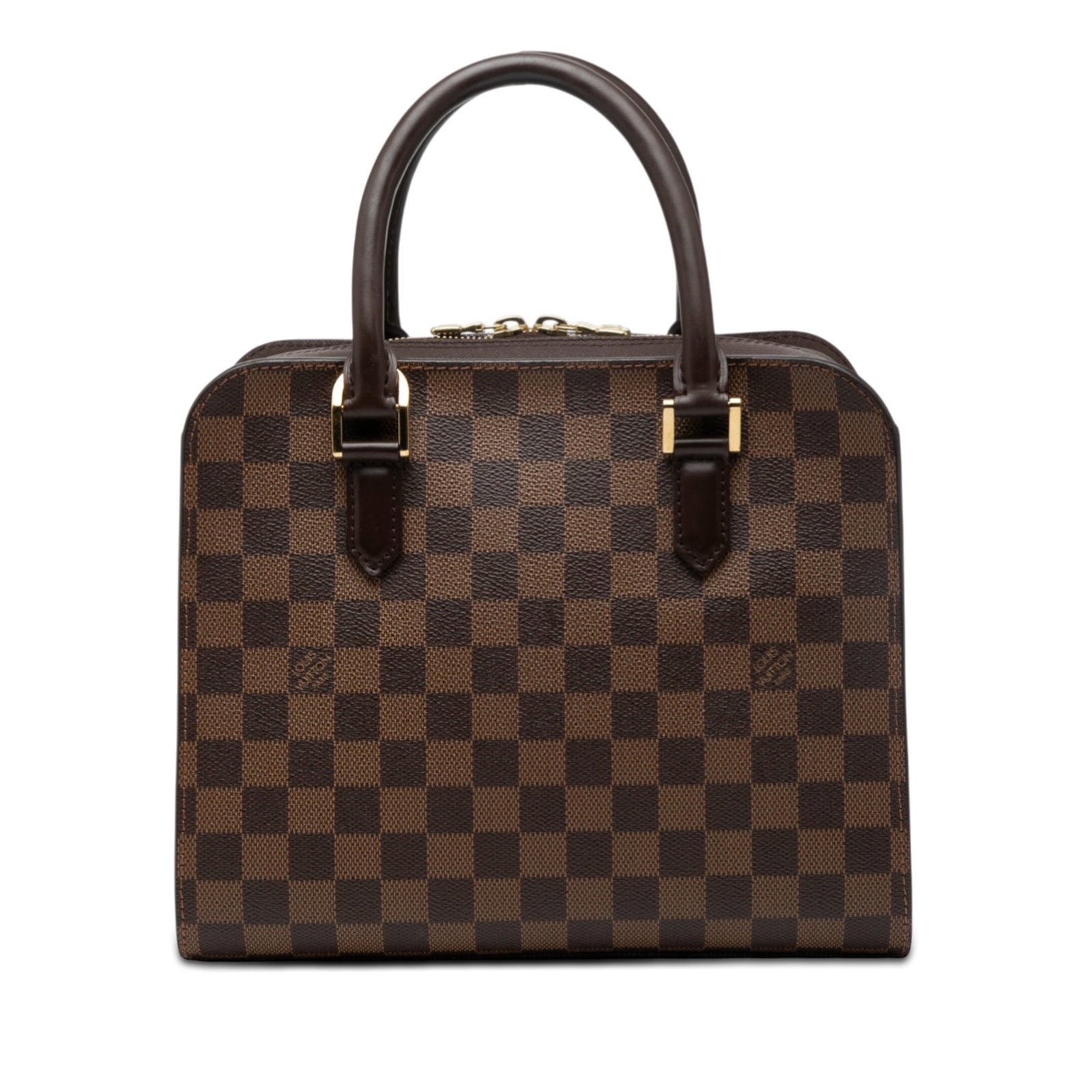 Louis Vuitton Damier Ebene Triana Brown Bag: Louis Vuitton Damier Ebene Triana Brown Bag This Louis Vuitton Damier Ebene Triana bag features the signature Damier Ebene canvas body, complemented by rolled leather handles and a secure top zip clos