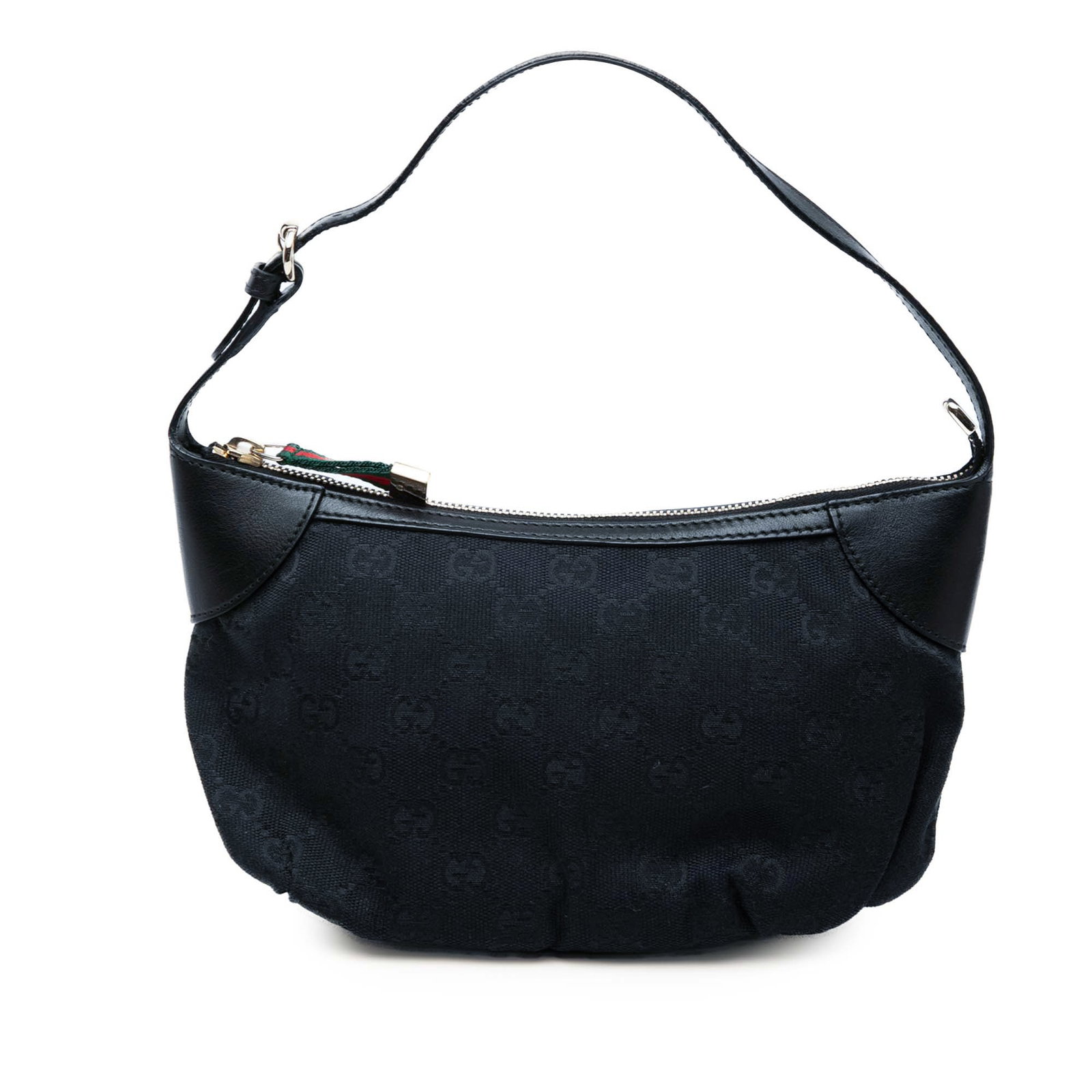 Gucci GG Canvas Blue Zip Handbag: Gucci GG Canvas Blue Zip Handbag This Gucci GG Canvas Web Handbag features a durable canvas body with leather trim, a flat leather strap, and a secure top zip closure. The bag is crafted in Italy and 