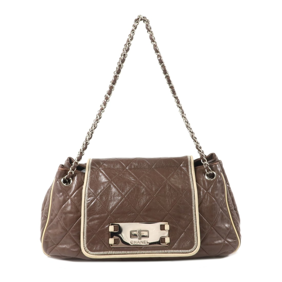 CHANEL East West Accordion Flap Shoulder Bag Brown Calfskin CC SHW (1 of 18)