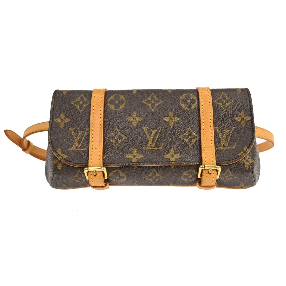 Louis Vuitton Marelle Monogram Belt Bag M51159 MI0085: Louis Vuitton Marelle Monogram Belt Bag M51159 MI0085 Vintage Louis Vuitton Pochette Marelle belt bag in brown Monogram canvas with leather trim. This women's bag features a buckle closure, beige shou