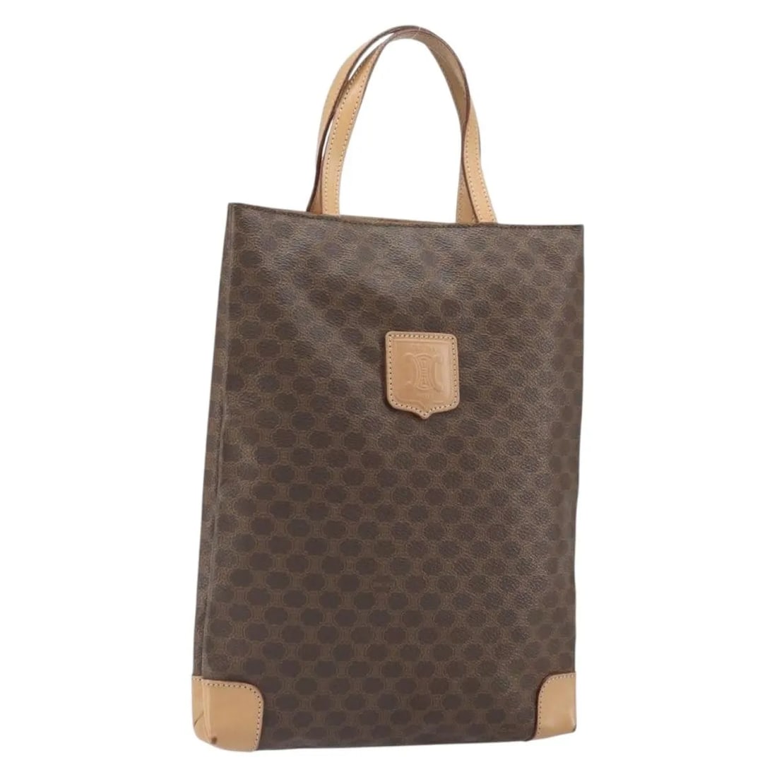 Brown Celine Macadam Tote Vintage Canvas and Leather Handbag 21cm x 29cm: Brown Celine Macadam Tote Vintage Canvas and Leather Handbag 21cm x 29cm This Celine Vintage Macadam Tote bag features a classic brown canvas body with leather trim, designed for women. The bag showca