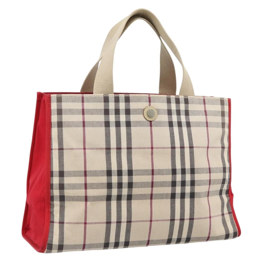 Burberry Nova Check Canvas Handbag Beige Silver Italy: Burberry Nova Check Canvas Handbag Beige Silver Italy Burberry hand bag in beige and silver canvas, made in Italy. The bag measures approximately 34 cm wide, 24 cm high, and 13 cm deep, with a handle 
