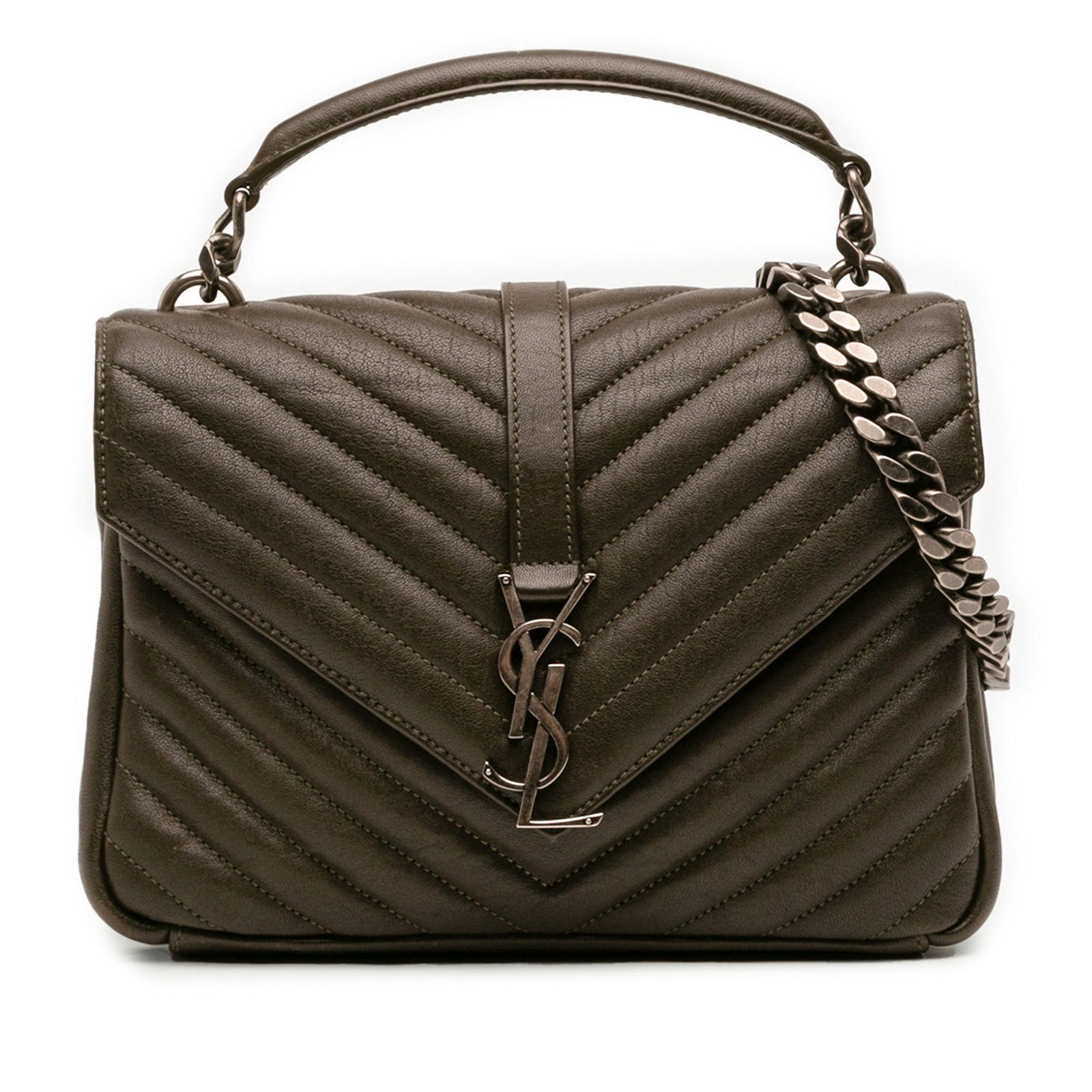 Saint Laurent College Medium Satchel Brown Quilted Sheepskin Leather (1 of 10)