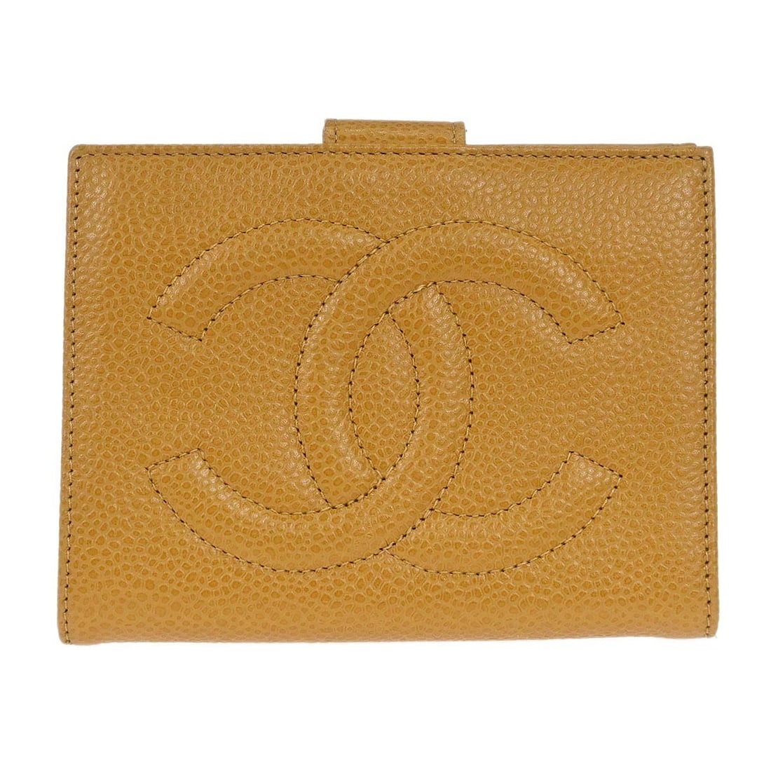 Chanel CC Beige Caviar Skin Bifold Wallet for Women: Chanel CC Beige Caviar Skin Bifold Wallet for Women Vintage Chanel bifold wallet purse in beige caviar skin leather with the CC pattern and a folding design. The interior includes multiple storage com