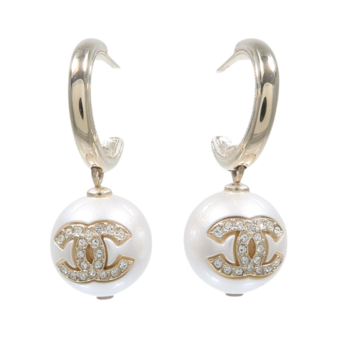 CHANEL I22 S CC Metal PVC Earrings White Gold (1 of 8)