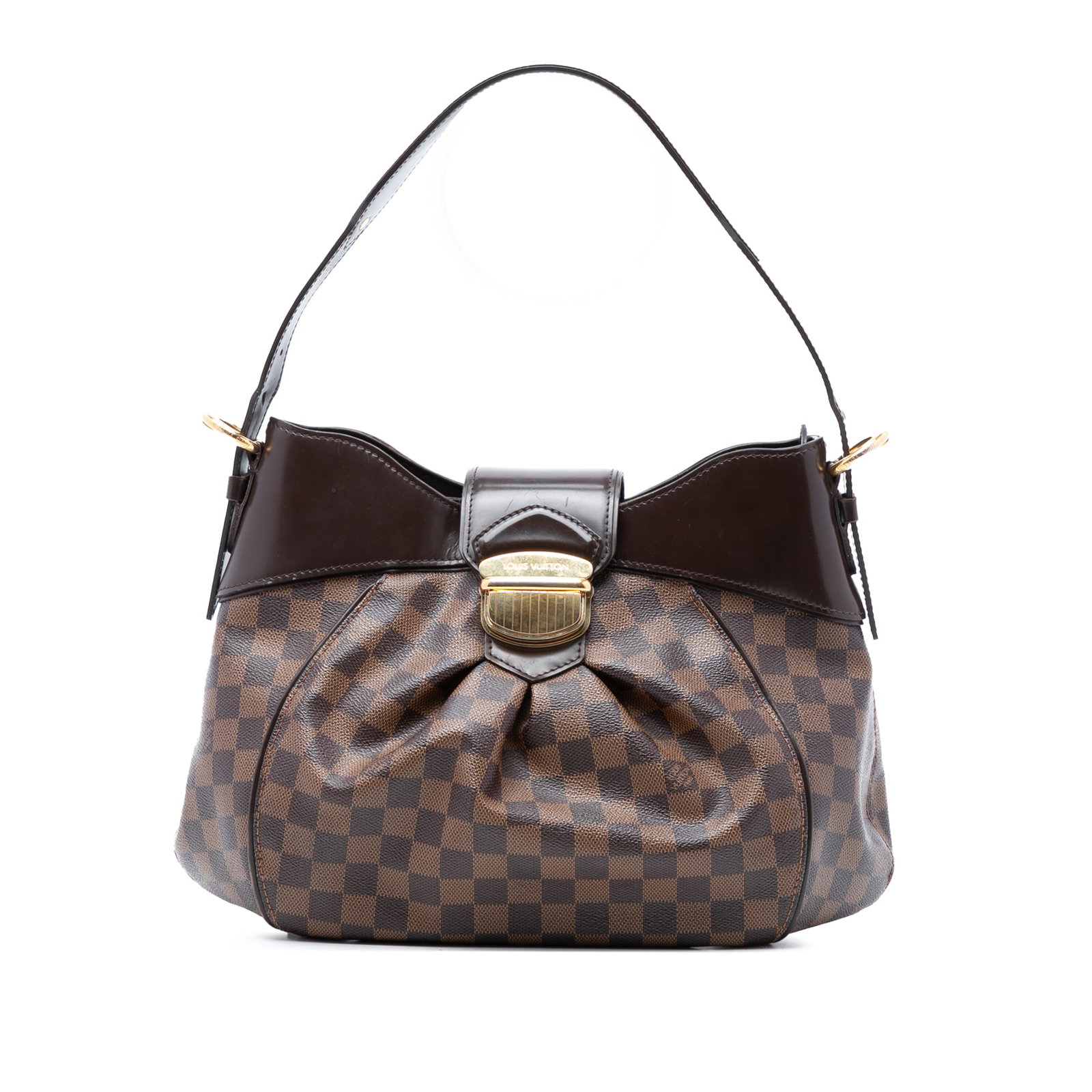 Louis Vuitton Sistina MM Shoulder Bag in Damier Ebene Canvas: Louis Vuitton Sistina MM Shoulder Bag in Damier Ebene Canvas The Louis Vuitton Damier Ebene Sistina MM is crafted from Damier canvas with leather trim and features a flat leather strap. It includes a 