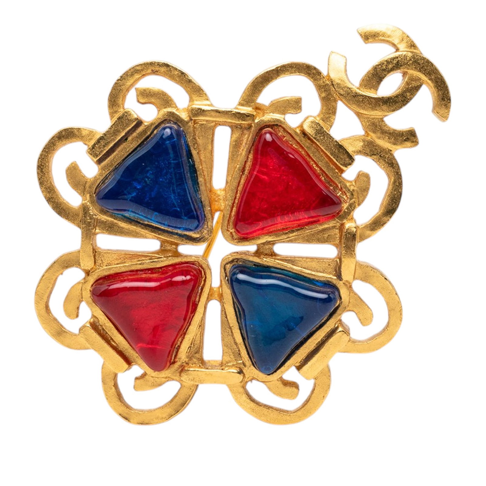 Chanel CC Gripoix Brooch Gold Plated Multicolor Metal: Chanel CC Gripoix Brooch Gold Plated Multicolor Metal Gold-plated brooch with multicolor gripoix embellishments and a back pin closure. Made in France, this costume accessory is crafted in metal and f