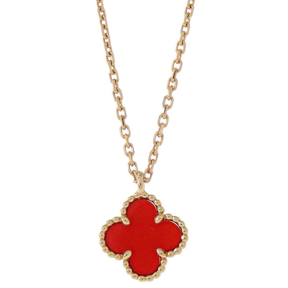 Rose Gold Carnelian Charm Necklace Van Cleef Arpels Sweet Alhambra Au750: Rose Gold Carnelian Charm Necklace Van Cleef Arpels Sweet Alhambra Au750 Van Cleef & Arpels Sweet Alhambra necklace in Au750 rose gold with a carnelian charm pendant. The piece is described as being i