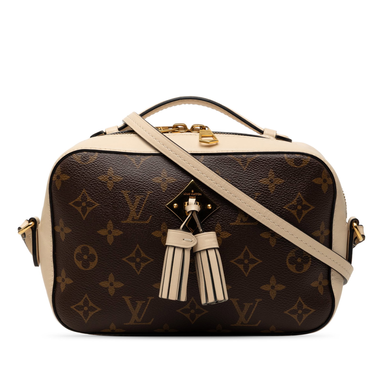 Louis Vuitton Saintonge Monogram Canvas Shoulder Bag: Louis Vuitton Saintonge Monogram Canvas Shoulder Bag Louis Vuitton Monogram Saintonge bag in brown monogram canvas with leather trim. It features a flat leather top handle, a detachable flat leather s