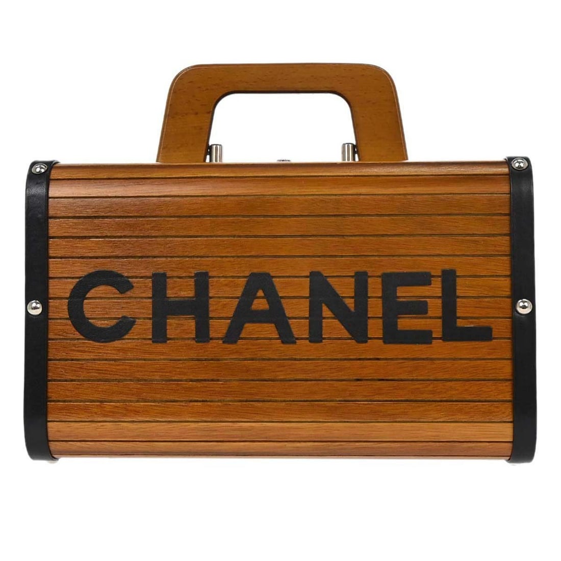CHANEL Vanity Box Handbag Brown Black Wood Leather (1 of 18)