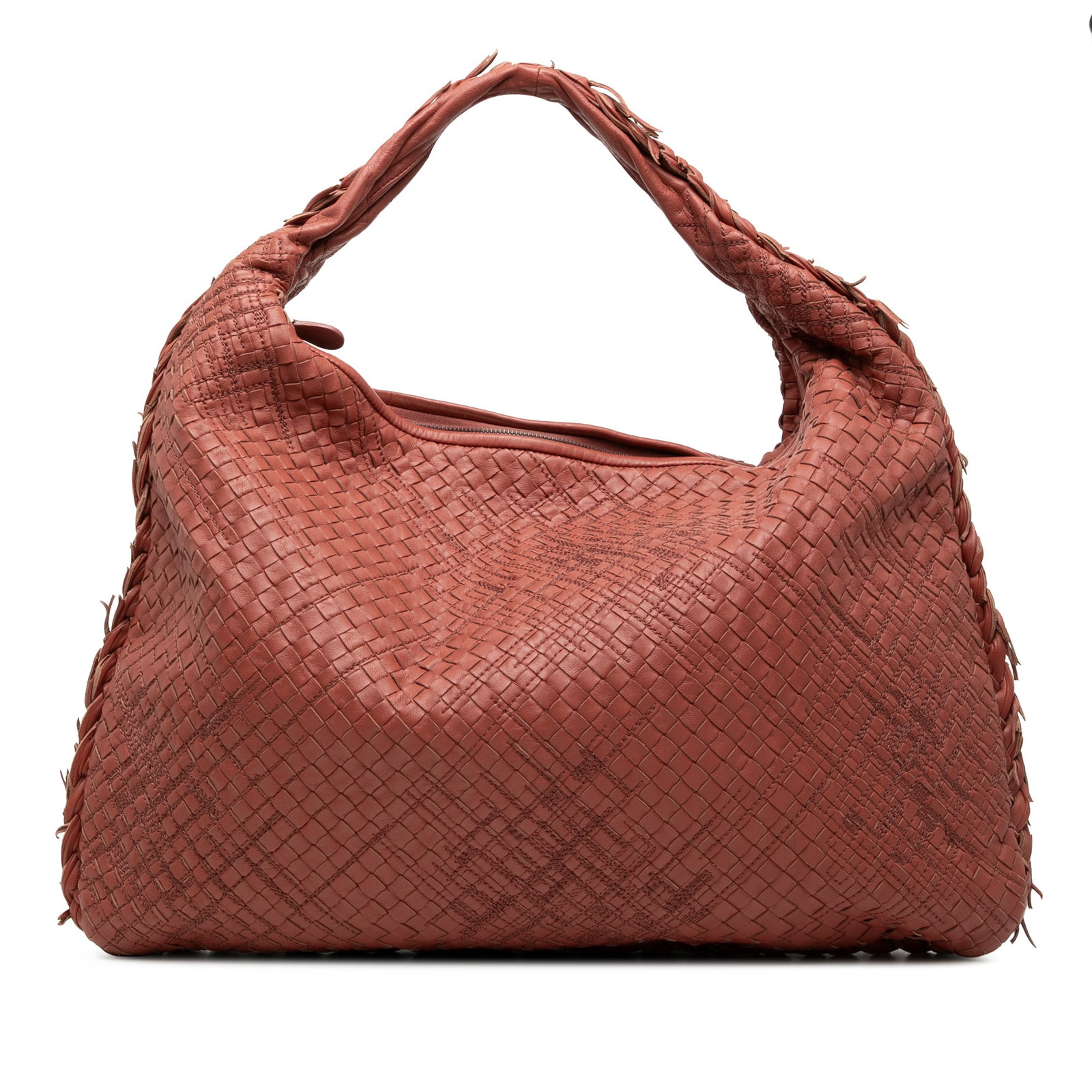 Bottega Veneta Intrecciato Large Red Nappa Leather Hobo Shoulder Bag: Bottega Veneta Intrecciato Large Red Nappa Leather Hobo Shoulder Bag This Bottega Veneta Large Nappa Intrecciato Veneta Hobo features a woven nappa leather body in red, a rolled leather strap, a top z