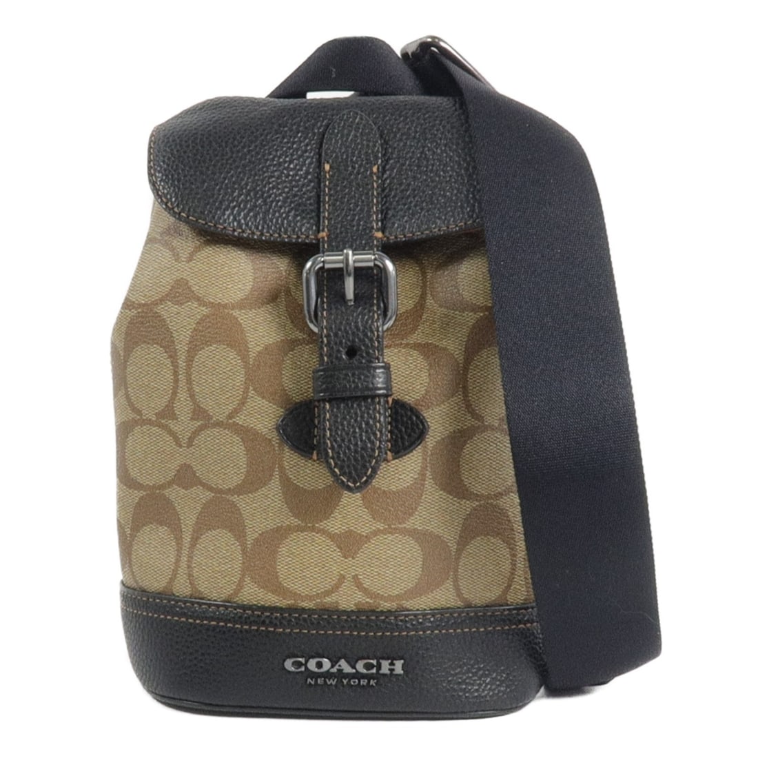 COACH Hudson CB928 Small Shoulder Bag Brown Black Coated Canvas: COACH Hudson CB928 Small Shoulder Bag Brown Black Coated Canvas COACH Hudson Small Pack shoulder bag in brown and black PVC coated canvas. This unisex shoulder bag features a magnetic pocket and an ad