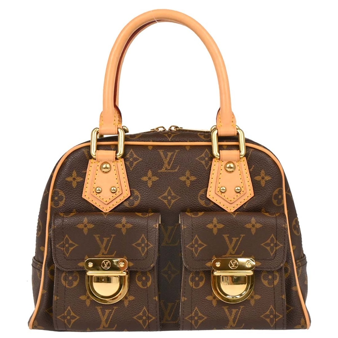 Louis Vuitton Manhattan PM Monogram Canvas Satchel M40026: Louis Vuitton Manhattan PM Monogram Canvas Satchel M40026 Vintage Louis Vuitton Manhattan PM handbag in brown Monogram canvas with leather trim and double handles. This medium handbag features a zip c
