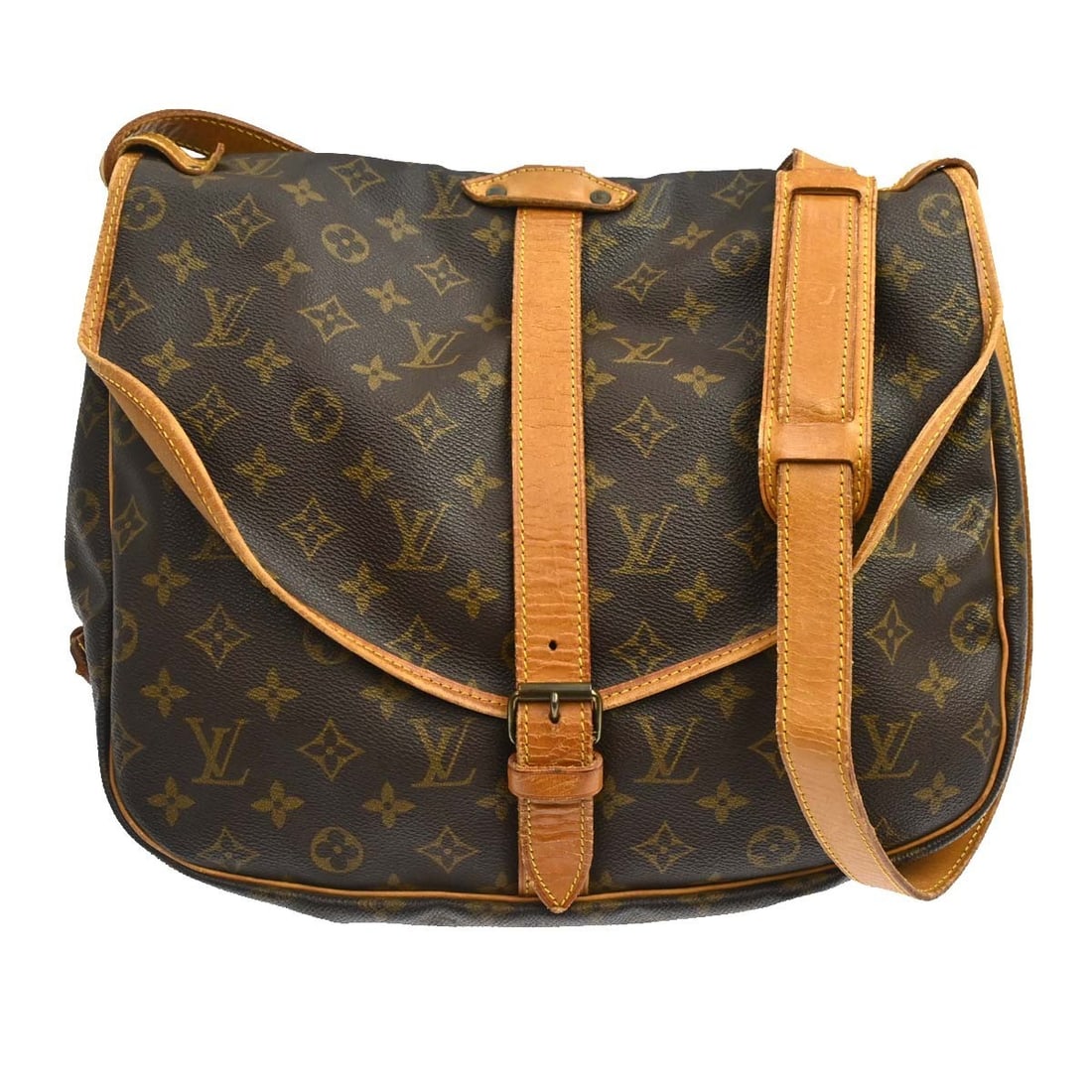 Louis Vuitton Saumur 35 Monogram Crossbody Bag M42254: Louis Vuitton Saumur 35 Monogram Crossbody Bag M42254 Vintage Louis Vuitton Saumur 35 messenger shoulder bag in brown Monogram canvas and leather, made in France. It features a buckle closure, crossbo