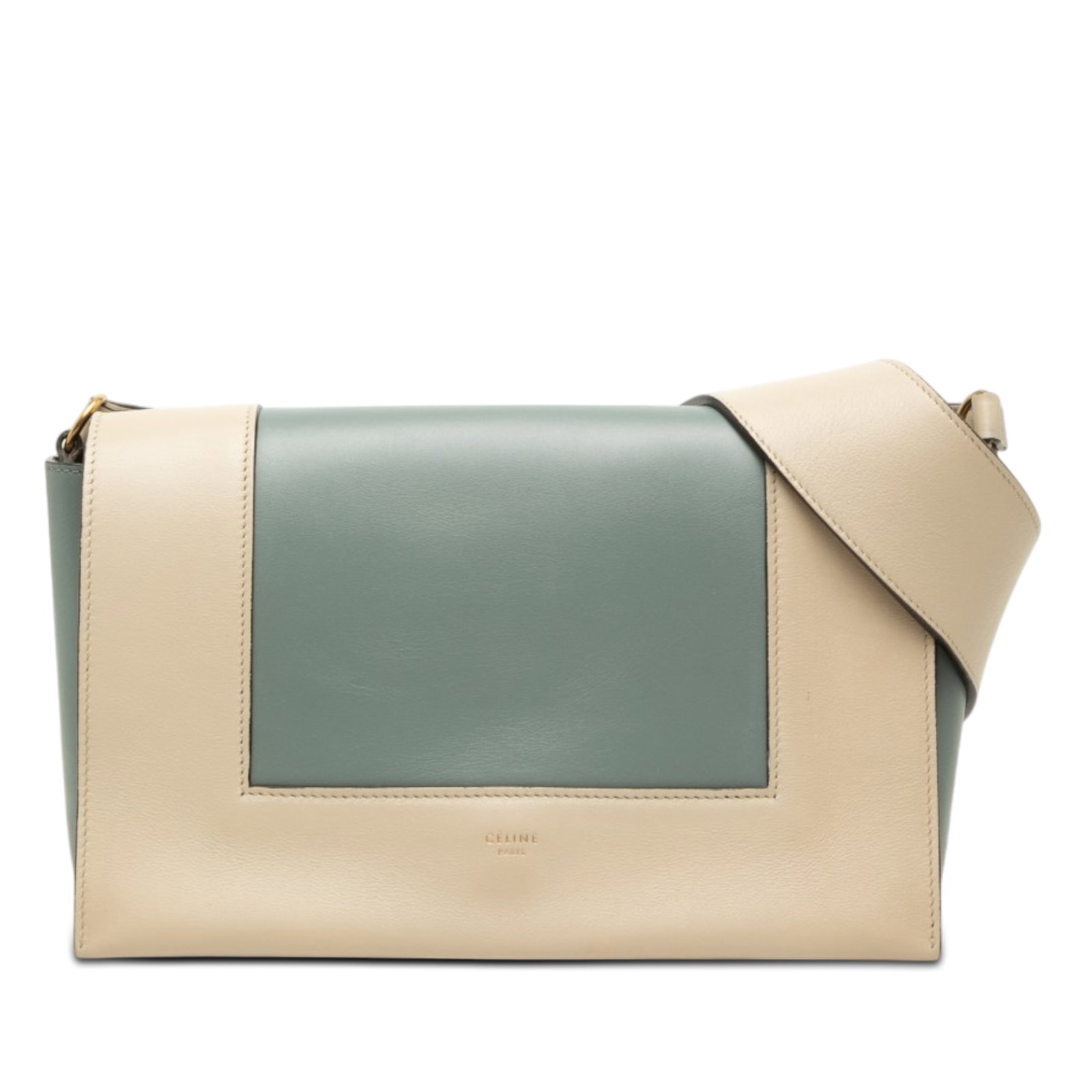 Celine Frame Medium Shoulder Bag in Blue Smooth Calfskin: Celine Frame Medium Shoulder Bag in Blue Smooth Calfskin Celine Medium Shiny Smooth Calfskin Frame Shoulder Bag in blue leather, made in Italy. It features a leather body, a flat leather shoulder stra