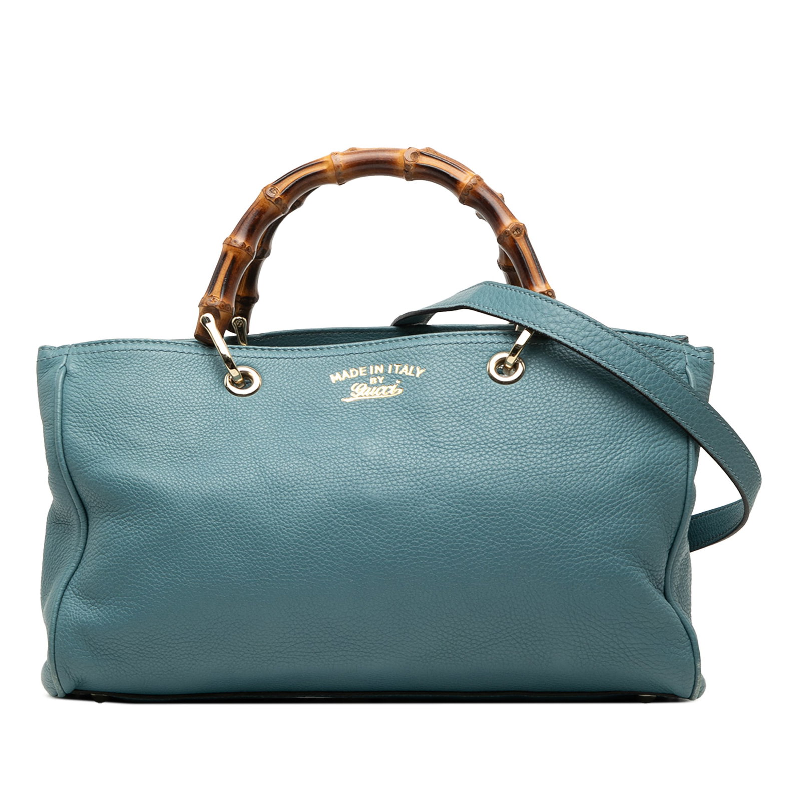 Gucci Bamboo Shopper Medium Blue Calfskin Leather Satchel: Gucci Bamboo Shopper Medium Blue Calfskin Leather Satchel Gucci Medium Calfskin Bamboo Shopper Satchel in blue leather, made in Italy. It features bamboo top handles, a detachable flat leather strap, 