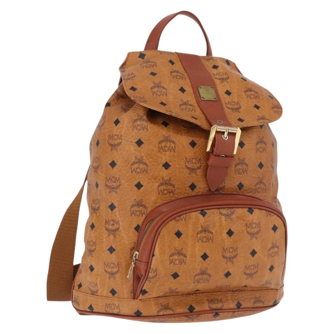 MCM Vicetos PVC Leather Backpack Brown Gold Tone Germany: MCM Vicetos PVC Leather Backpack Brown Gold Tone Germany Brown and gold tone MCM Vicetos backpack made from PVC leather. It measures approximately W33 cm x H37 cm x D12 cm (W13.0 x H14.6 x D4.7 inches