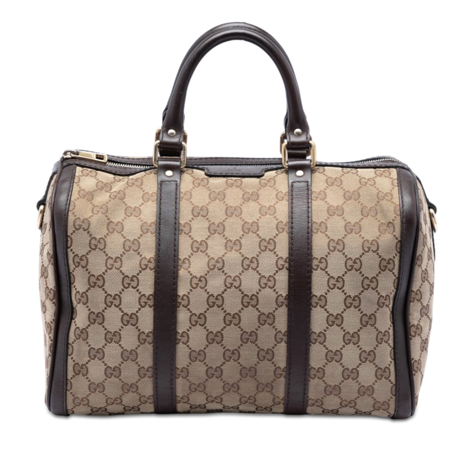 Gucci Joy Boston Satchel Medium GG Canvas Beige: Gucci Joy Boston Satchel Medium GG Canvas Beige Gucci Medium GG Canvas Joy Boston Bag with a beige canvas body and leather trim. This satchel features rolled leather handles, a top zip closure, and an