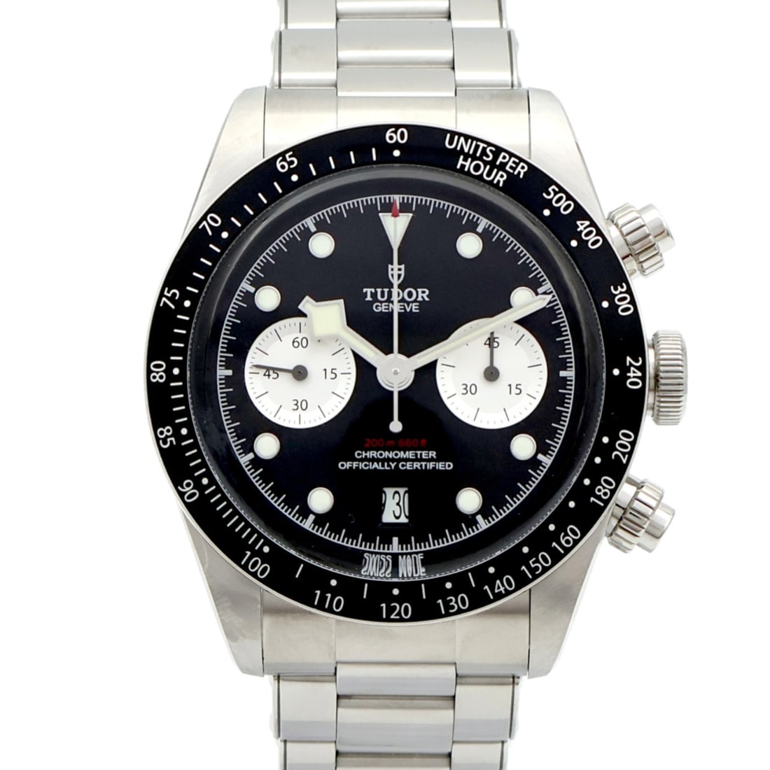 TUDOR 79360N Black Bay Chrono mens automatic stainless steel watch: TUDOR 79360N Black Bay Chrono mens automatic stainless steel watch TUDOR Black Bay Chrono Automatic Watch 79360N in stainless steel with a black dial and black color scheme. This men's watch features 