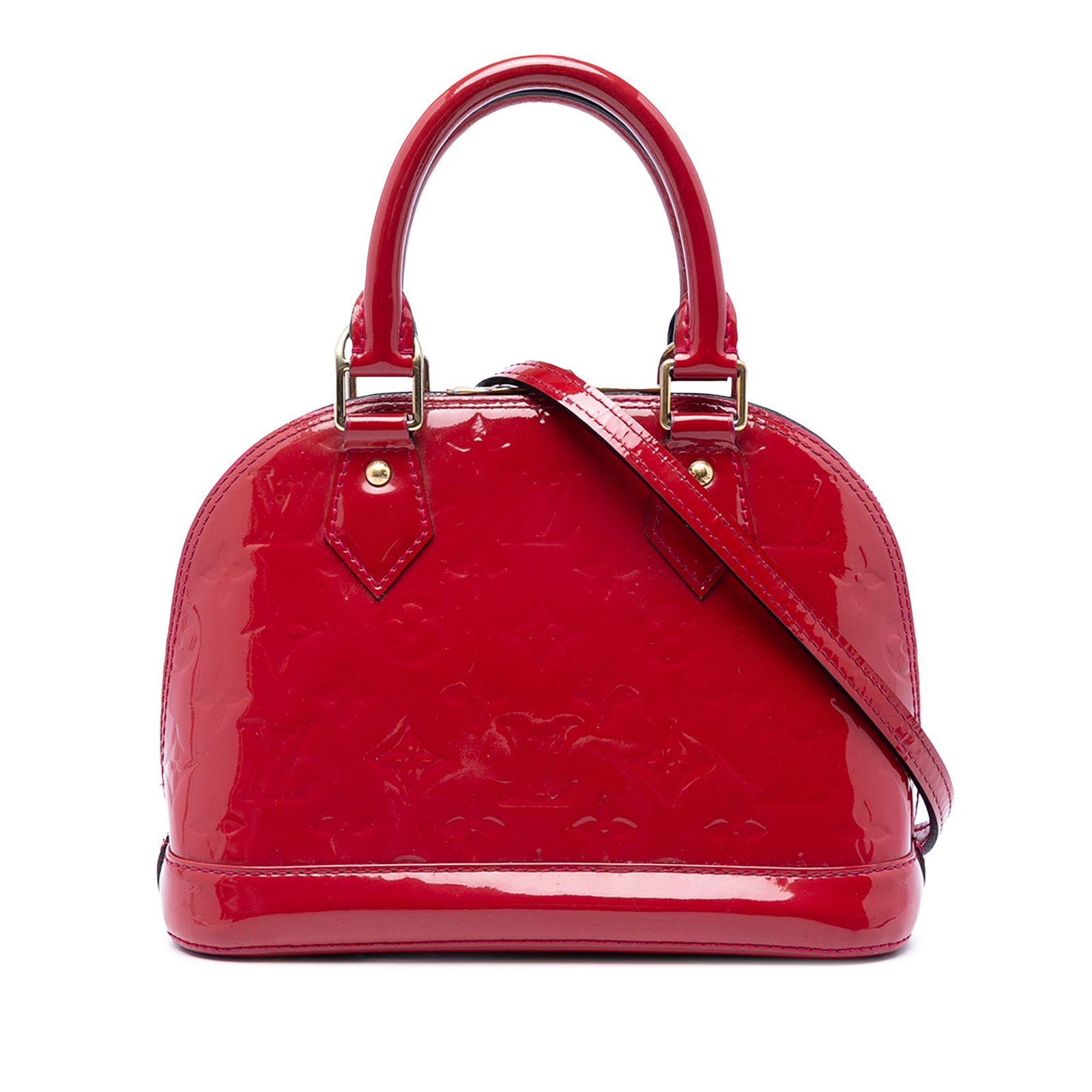 Louis Vuitton Alma BB Monogram Vernis Leather Handbag Red: Louis Vuitton Alma BB Monogram Vernis Leather Handbag Red The Alma BB is a Louis Vuitton bag crafted in vernis leather with rolled leather handles, a detachable leather strap, a zip-around closure, an