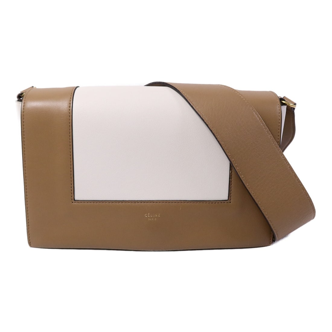 CELINE Frame Shoulder Bag 180263AQO White Beige Calfskin GHW: CELINE Frame Shoulder Bag 180263AQO White Beige Calfskin GHW A CELINE Frame shoulder bag in white/beige calfskin leather with gold-tone hardware. The bag is identified by model number 180263AQO and fe