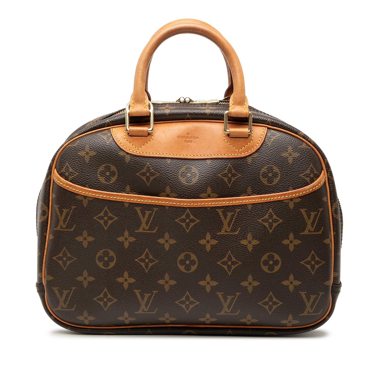 Louis Vuitton Trouville Bag in Monogram Canvas with Leather Trim: Louis Vuitton Trouville Bag in Monogram Canvas with Leather Trim The Louis Vuitton Monogram Trouville bag features the iconic monogram canvas with vachetta leather trim and rolled vachetta leather han