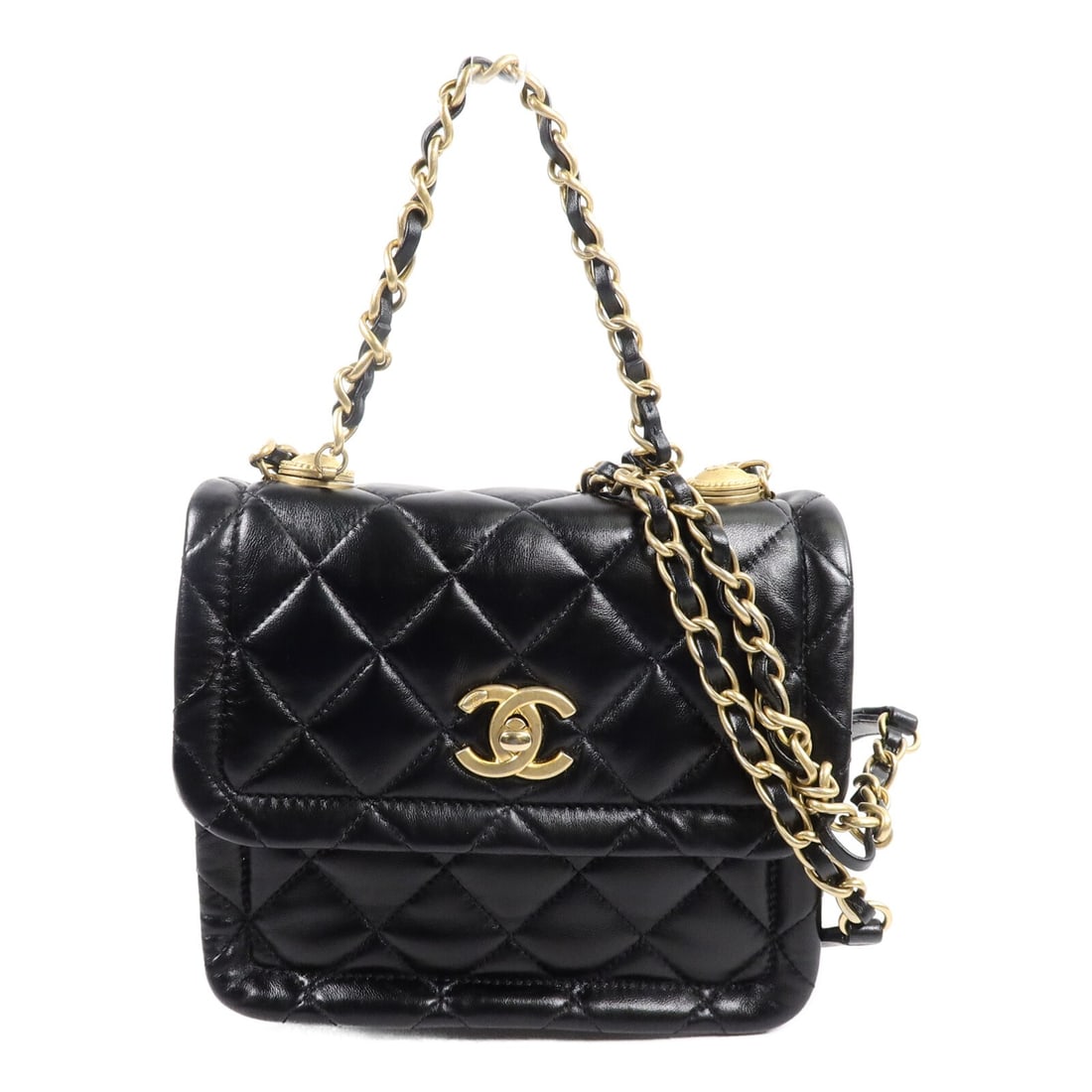CHANEL AS2054 Square Flap 2 Way Shoulder Bag Black Lambskin CC (1 of 17)