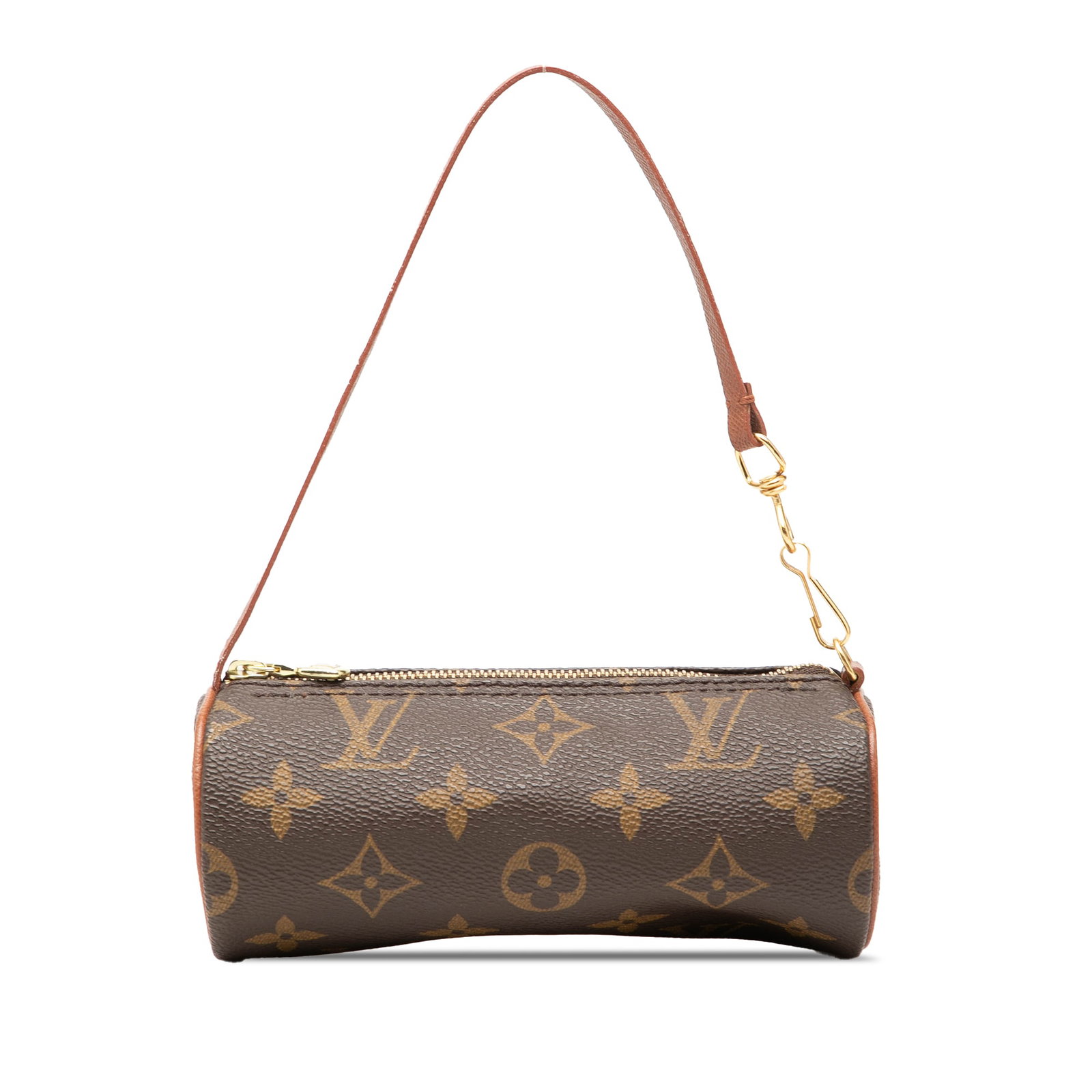 Louis Vuitton Papillon Pochette Monogram Canvas Shoulder Bag: Louis Vuitton Papillon Pochette Monogram Canvas Shoulder Bag Louis Vuitton Monogram Papillon Pochette bag in brown monogram canvas with leather trim, a flat leather strap, and a top zip closure. Made 