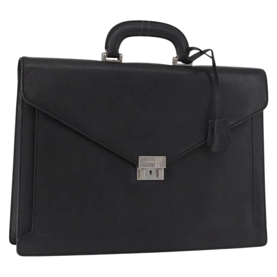 Burberry Vintage Black Leather Bag Made in England: Burberry Vintage Black Leather Bag Made in England Vintage Burberry leather bag in black with a structured classic look. Made in England, this men's piece is presented in good condition with visible w