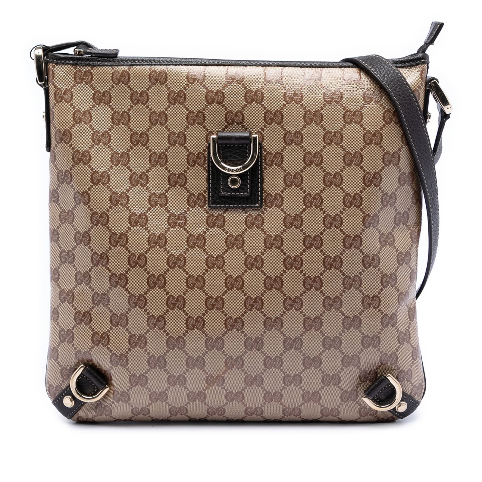 Gucci Abbey D Ring GG Crystal Crossbody Bag: Gucci Abbey D Ring GG Crystal Crossbody Bag This Gucci GG Crystal Abbey D Ring Crossbody features a coated canvas body accented with leather trim, a flat leather strap, an open top, and an interior sl
