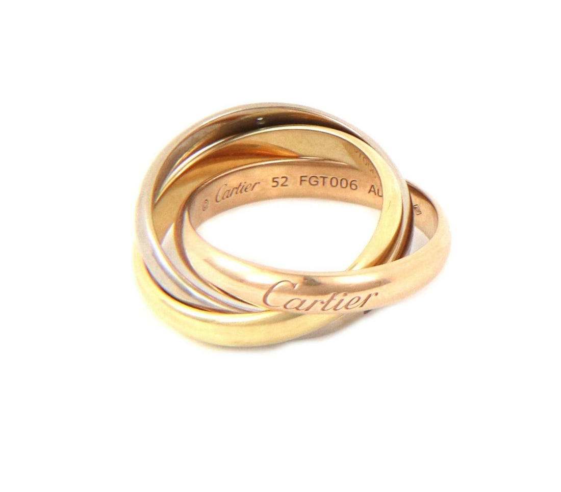 Cartier Trinity Diamond Triple Band Ring 18k Gold Size 52 US6: Cartier Trinity Diamond Triple Band Ring 18k Gold Size 52 US6 Introducing the exquisite Trinity Diamond Ring from Cartier, a stunning piece from the iconic Trinity collection. This ring features a uni