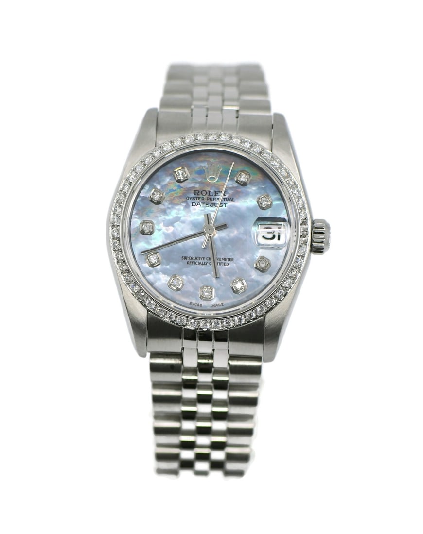 Rolex Datejust 31mm Blue Dial Automatic Wristwatch 78240 With Box: Rolex Datejust 31mm Blue Dial Automatic Wristwatch 78240 With Box This Rolex Datejust wristwatch features a 31 mm stainless steel case and a matching stainless steel band. Designed for women, it showc