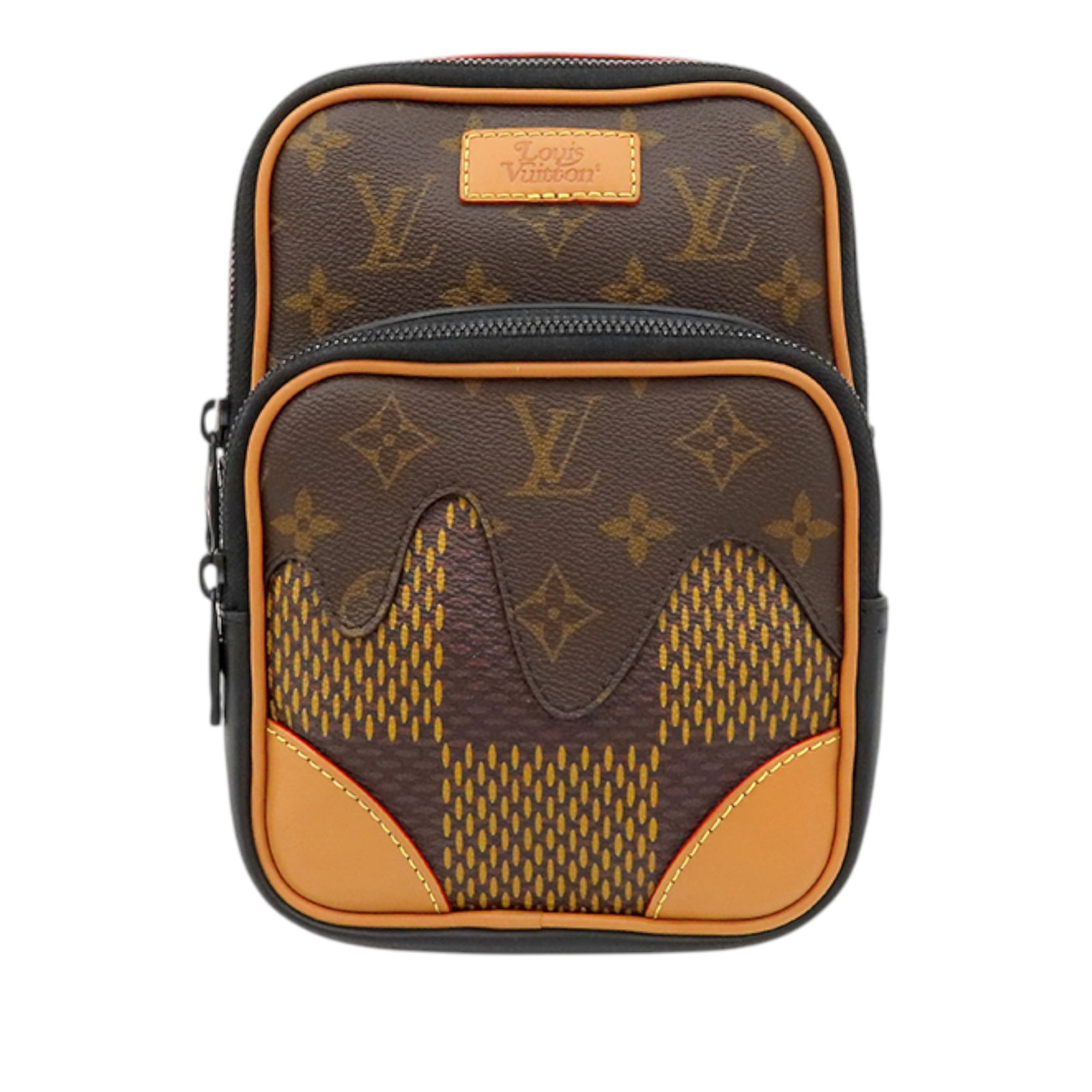 Louis Vuitton Amazone Sling Bag Nigo Giant Damier Ebene Monogram: Louis Vuitton Amazone Sling Bag Nigo Giant Damier Ebene Monogram Louis Vuitton Nigo Giant Damier Ebene Monogram Amazone Sling Bag in brown fabric with monogram and Damier Ebene canvas body, vachetta l
