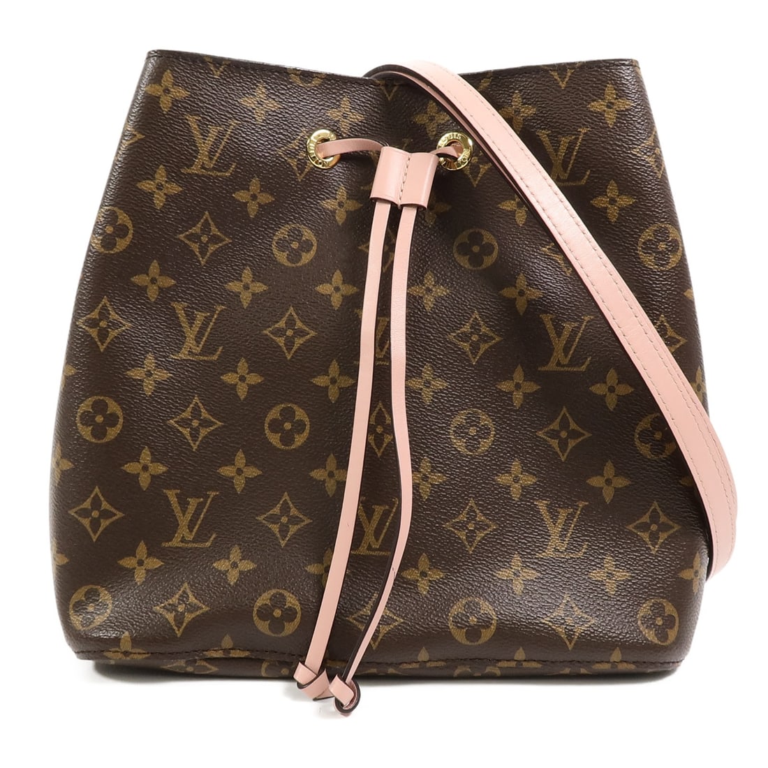 Louis Vuitton Neo Noe M44022 Monogram Shoulder Bag Brown Pink: Louis Vuitton Neo Noe M44022 Monogram Shoulder Bag Brown Pink Louis Vuitton Neo Noe shoulder bag, model M44022, in Brown x Pink. Made in France, this bag features Monogram and PVC coated canvas constr