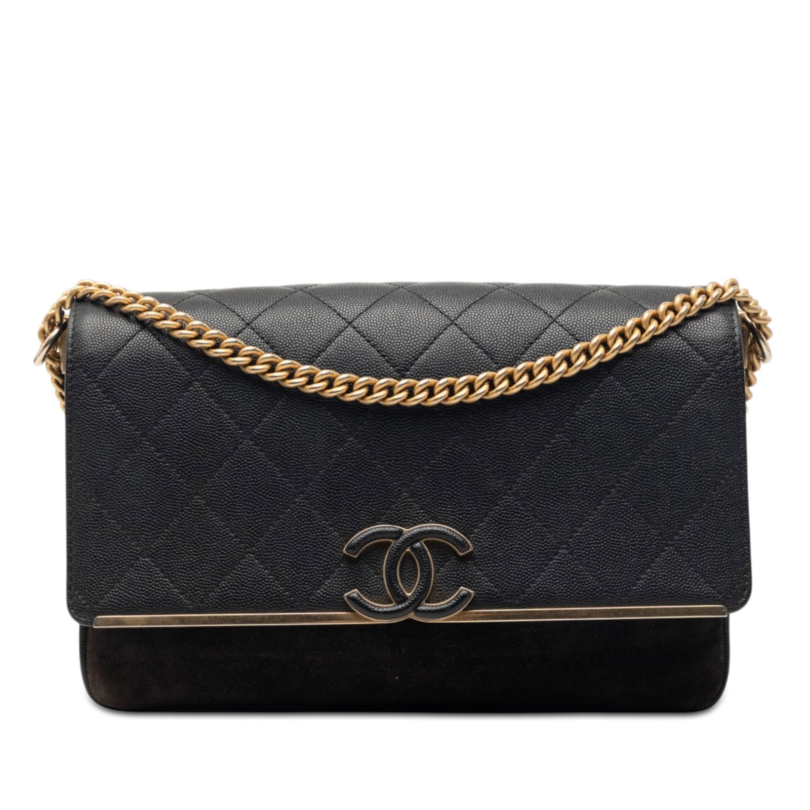 Chanel Lady Coco Flap Bag Caviar Suede Black: Chanel Lady Coco Flap Bag Caviar Suede Black This Chanel CC Stitched Caviar and Suede Lady Coco Flap bag features a black leather and suede body with distinctive stitched caviar detailing. It includes
