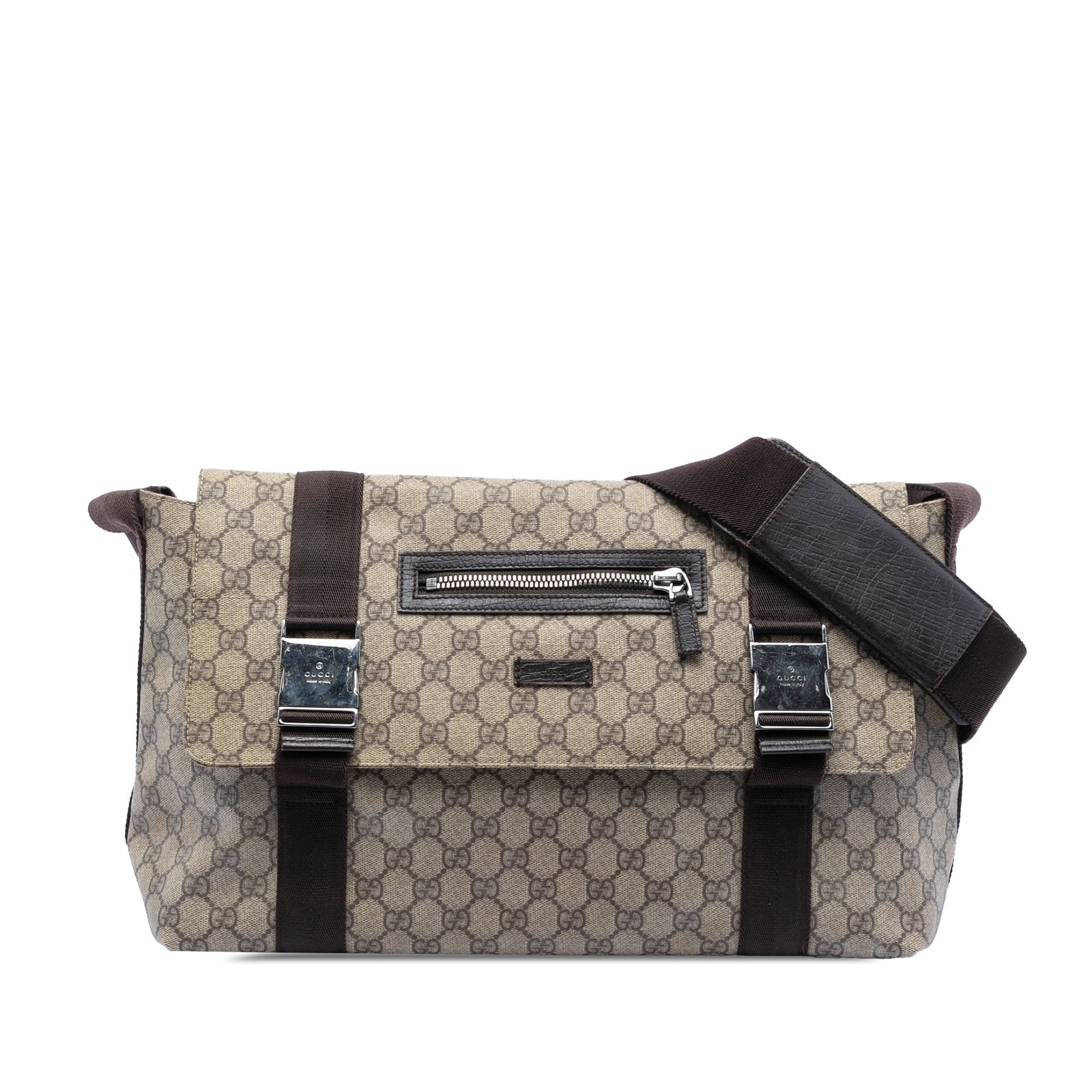 Beige Gucci GG Supreme Canvas Crossbody Bag with Adjustable Strap: Beige Gucci GG Supreme Canvas Crossbody Bag with Adjustable Strap This Gucci GG Supreme Crossbody is crafted from coated canvas in beige and features an exterior front zip pocket, adjustable flat canv