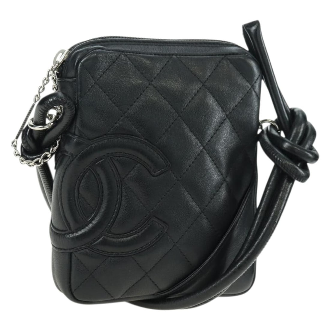 CHANEL Cambon Line leather shoulder bag black silver CC: CHANEL Cambon Line leather shoulder bag black silver CC Chanel Cambon Line matelasse shoulder bag in black leather with silver-tone CC details. Made in Italy, this shoulder bag has a compact profile a