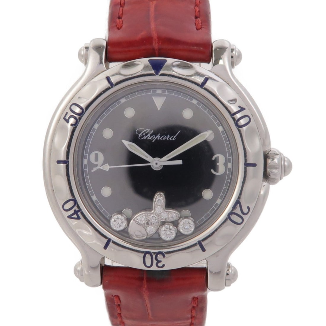 Chopard 27 8921 Happy Sport ladies quartz watch black steel leather: Chopard 27 8921 Happy Sport ladies quartz watch black steel leather Chopard Happy Sport Quartz watch for ladies with a black-on-black color scheme. It features a stainless steel case with a leather be