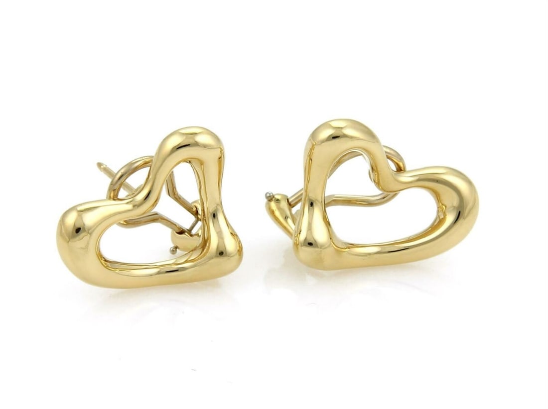 Tiffany & Co Elsa Peretti Open Heart 18k Gold Post Clip Earrings (1 of 5)