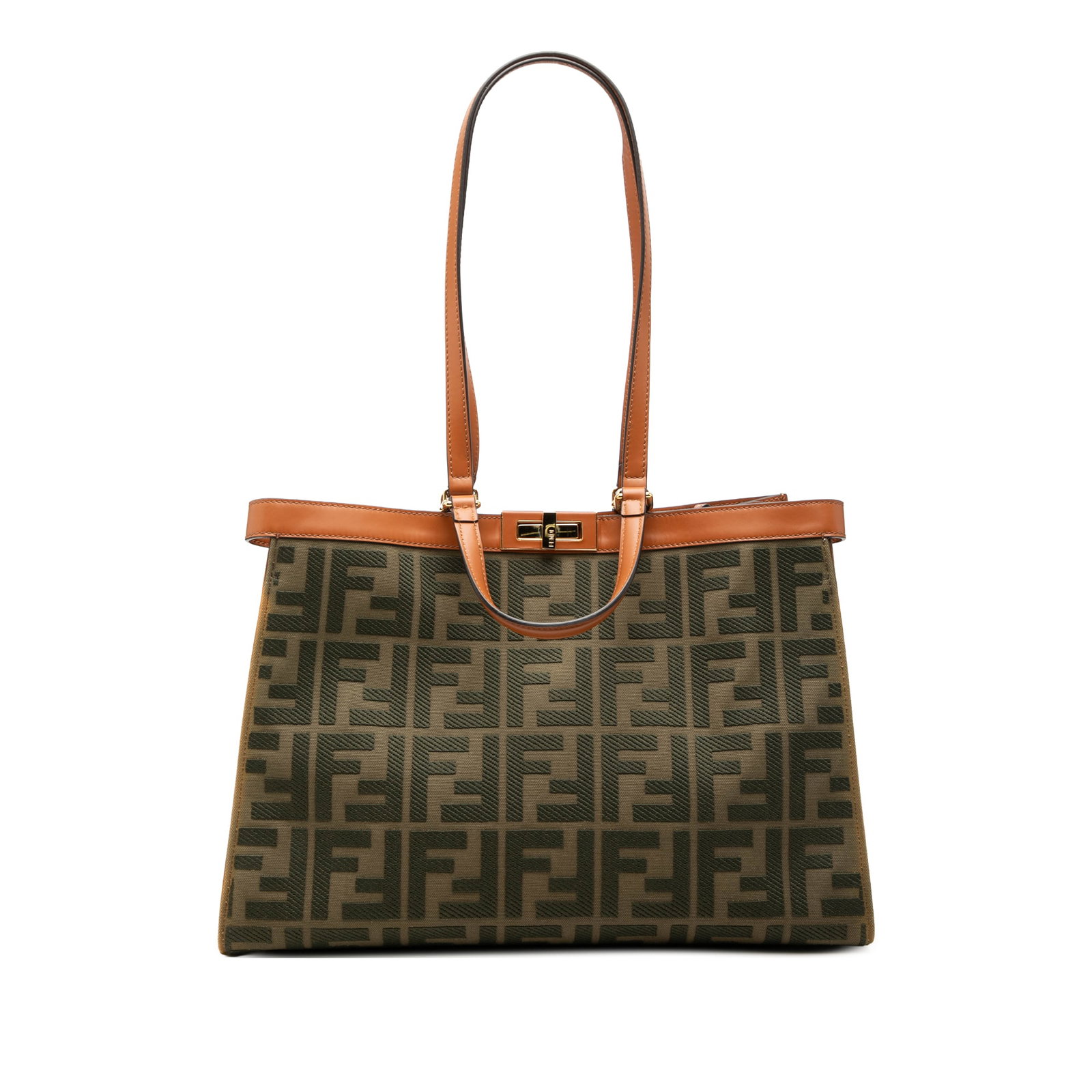 Fendi Peekaboo X Tote Zucca Embroidered Canvas Green: Fendi Peekaboo X Tote Zucca Embroidered Canvas Green This Fendi Zucca Embroidered Canvas Peekaboo X Tote features an embroidered canvas body accented with leather trim. It is designed with flat leathe