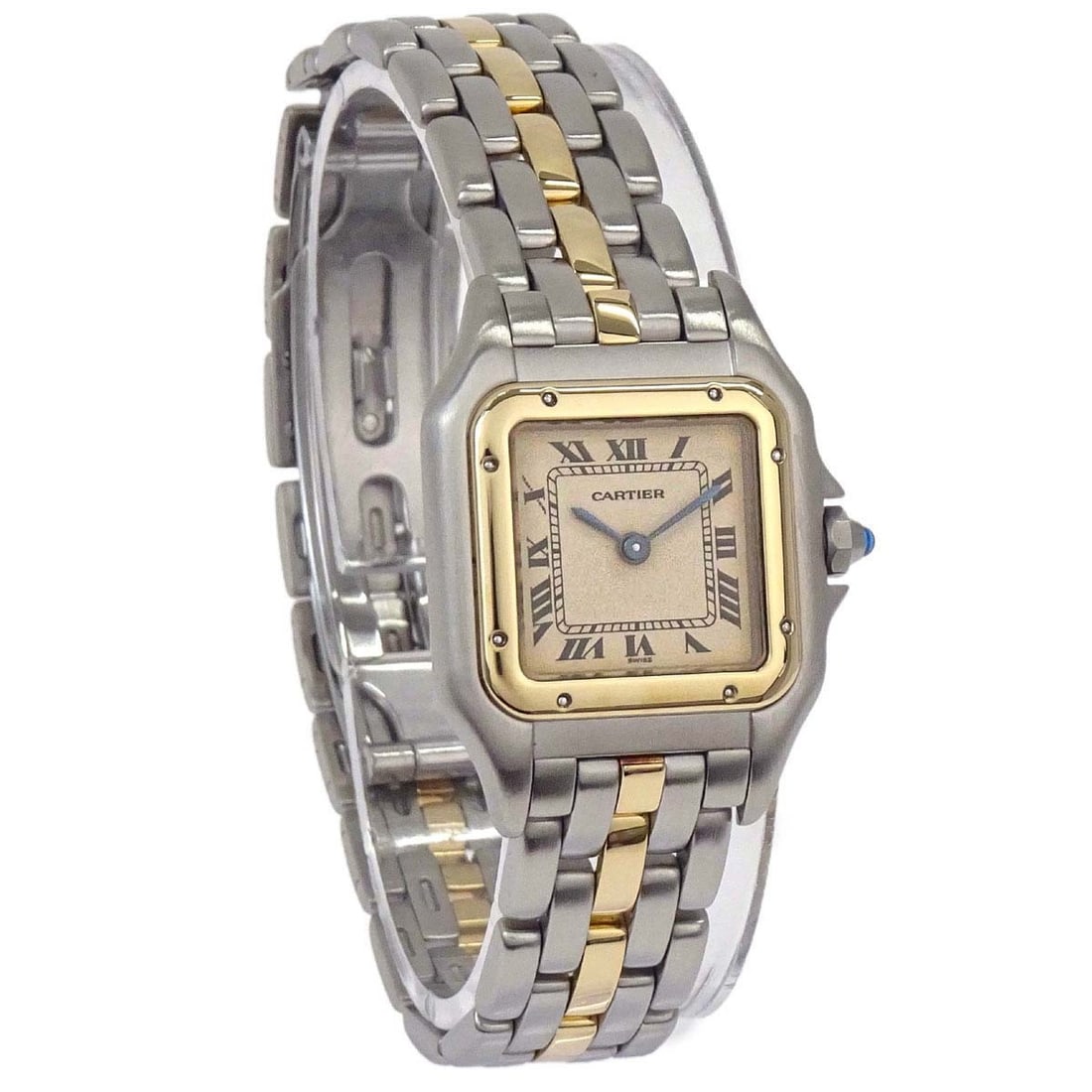 Cartier Panthere SM quartz wristwatch 18KYG stainless steel 21 mm: Cartier Panthere SM quartz wristwatch 18KYG stainless steel 21 mm Cartier Panthere SM wristwatch with quartz movement and analog display. This women's watch features a beige dial, gold and silver case