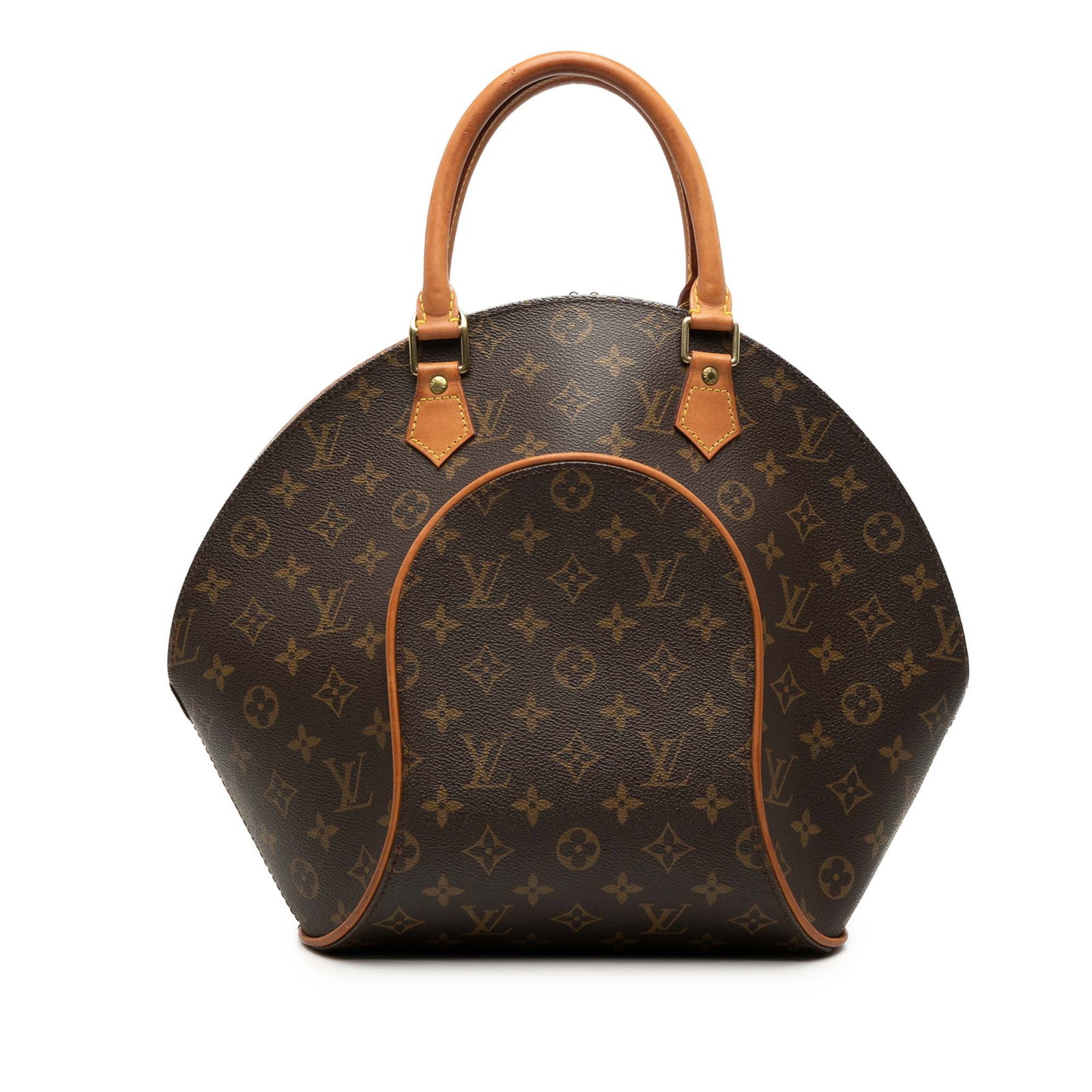 Louis Vuitton Ellipse MM Monogram Canvas Handbag: Louis Vuitton Ellipse MM Monogram Canvas Handbag Louis Vuitton Monogram Ellipse MM bag in brown monogram canvas with vachetta leather trim and rolled vachetta leather handles. It features a top zip cl
