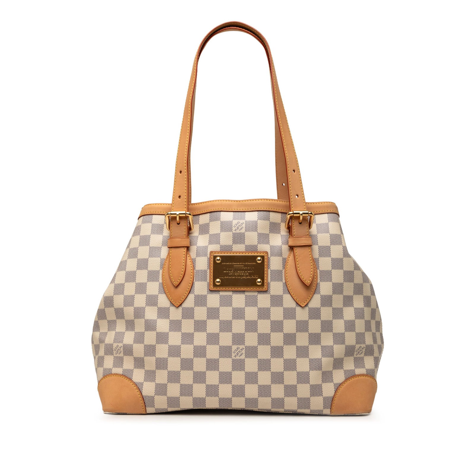 Louis Vuitton Hampstead MM Damier Azur Tote Bag: Louis Vuitton Hampstead MM Damier Azur Tote Bag The Louis Vuitton Damier Azur Hampstead MM is a stylish bag crafted from damier canvas with vachetta leather trim. It features adjustable flat vachetta 