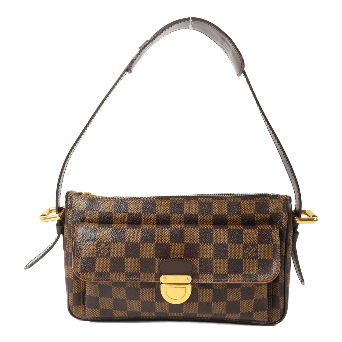 Louis Vuitton Ravello GM Damier Brown Shoulder Bag N60006: Louis Vuitton Ravello GM Damier Brown Shoulder Bag N60006 Louis Vuitton Ravello GM shoulder bag in Damier brown with gold-tone hardware. It is made from Damier x PVC coated canvas and features a flap-
