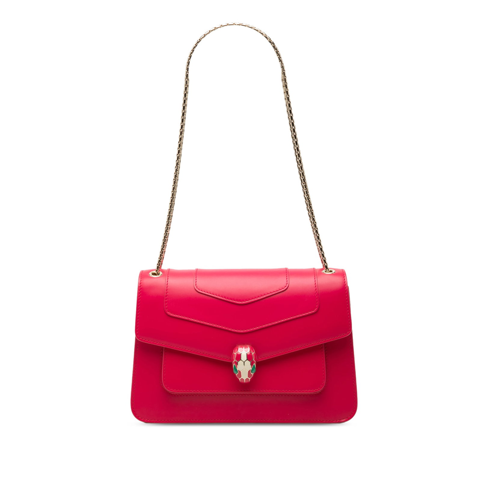 Bvlgari Serpenti Forever Pink Leather Shoulder Bag: Bvlgari Serpenti Forever Pink Leather Shoulder Bag Bvlgari Serpenti Forever shoulder bag in pink leather with a leather body, chain link shoulder straps, and a front flap with magnetic snap closure an